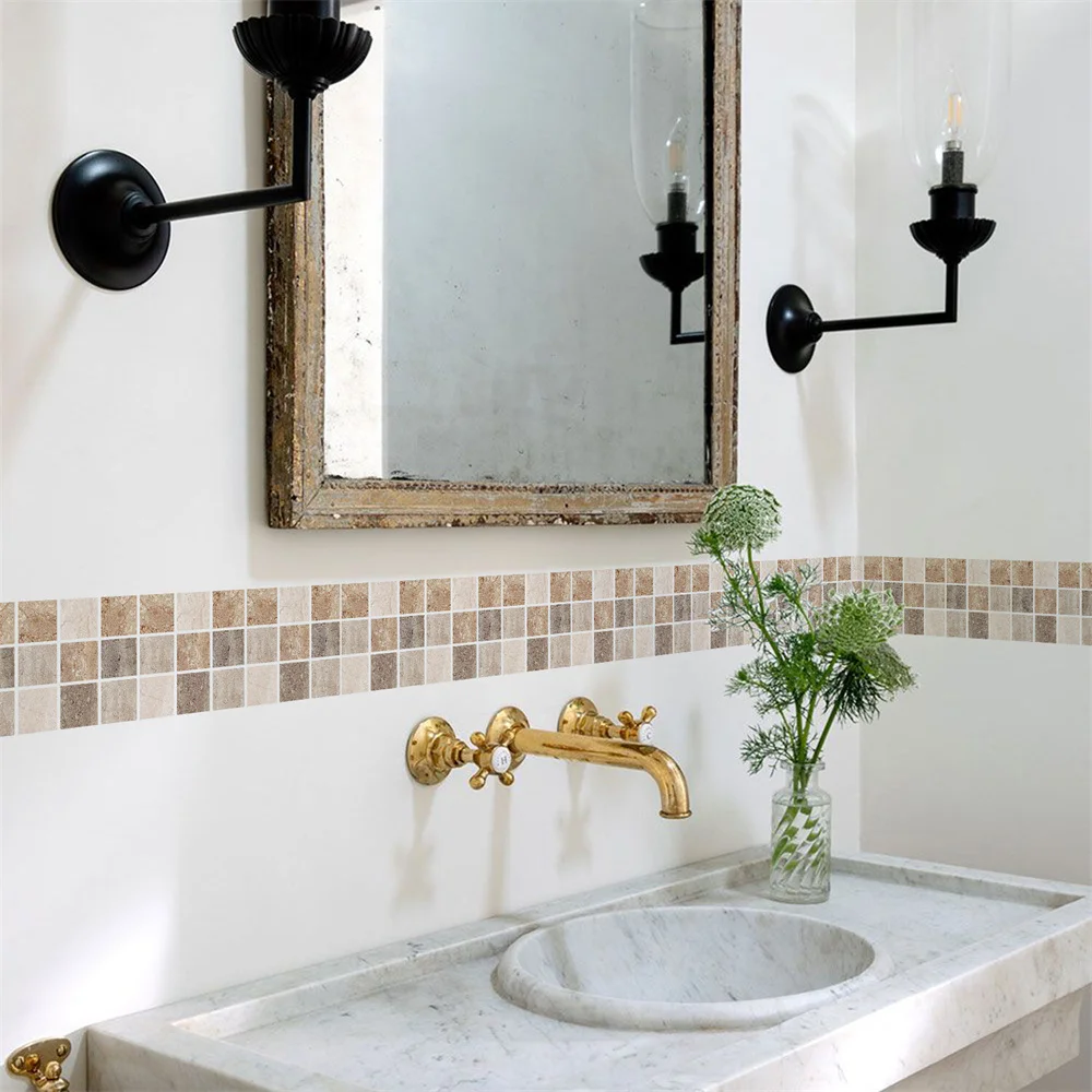 Wandaufkleber für Badezimmer, Taillenlinie, wasserfest, zum Abziehen und Aufkleben, Kunstwand, Backsplash, Küche, Büro, Sockellinie, dekorative