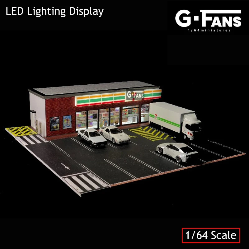 G-FANS Assemble Diorama 1:64 USB LED Lighting Parking Lot Model Car Garage Statuion- 711 Version