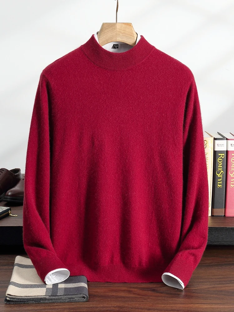 TLOML Men 100% Cashmere Sweater Mock Neck Basic Pullover Autumn Winter Soft Warm Comfy Bottom Cashmere Knitwear High Quality Top