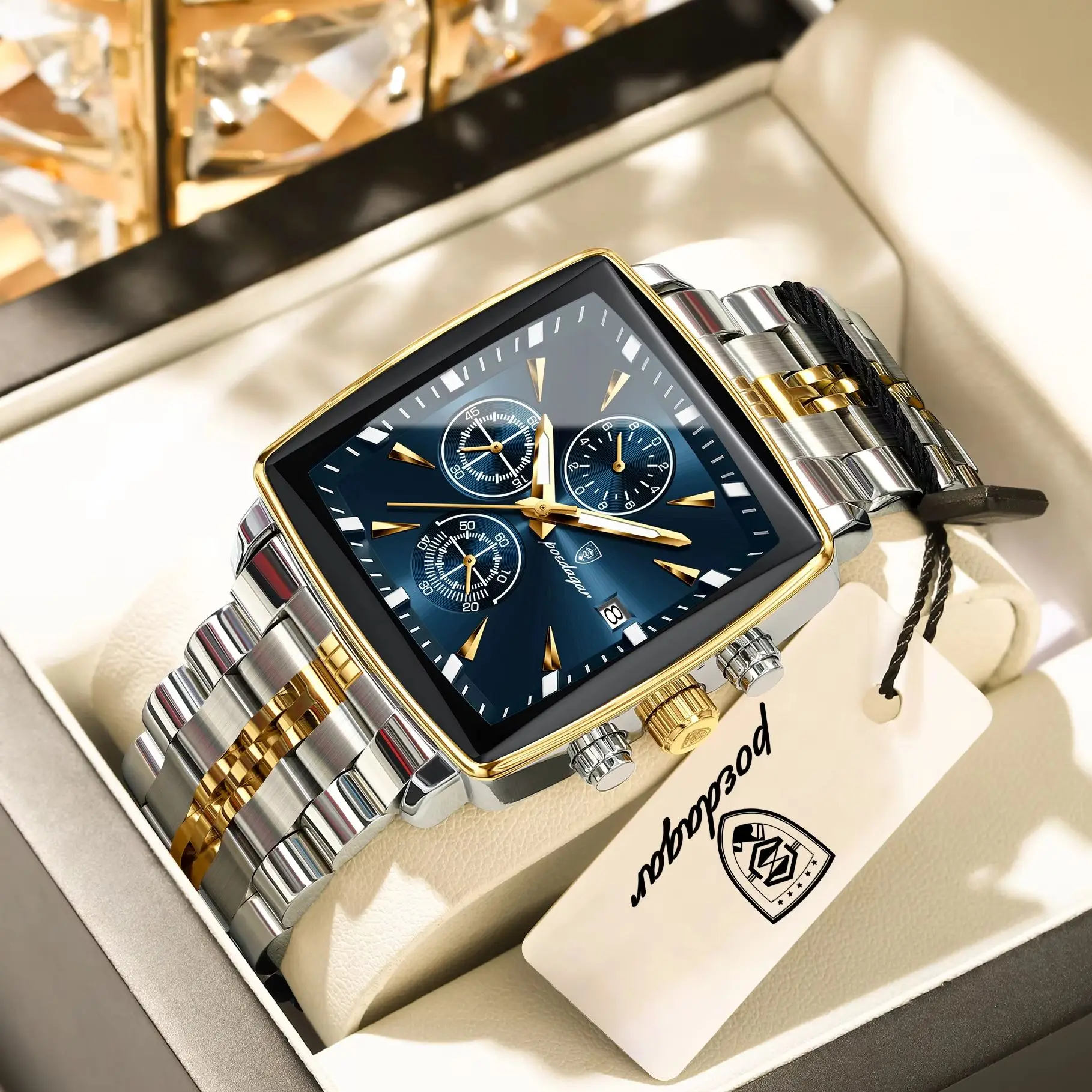 POEDAGAR Original Mode Herrenuhr Leuchtend Wasserdicht Edelstahl Herrenuhr Chronograph Datum Quarz Business Herrenuhren