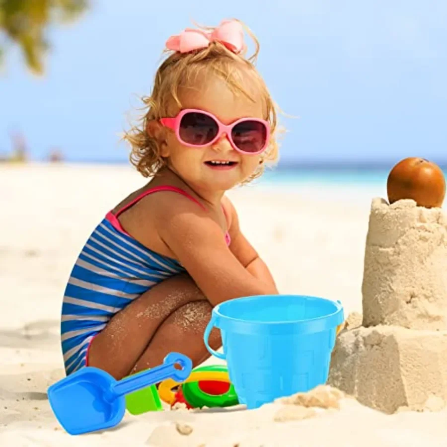 Juego de 10 Uds. De cubos de arena para playa y 10 Uds. De palas de arena para niños, juego de juguetes de playa de verano, cubo de plástico en forma de castillo de 5,9 pulgadas y S
