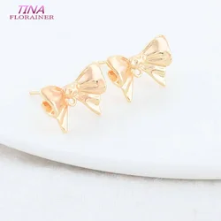 6PCS 11*16MM 14K Gold Color Plated Brass Bowknot Stud Earrings High Quality Diy DIY Jewelry Making Finding Accessories