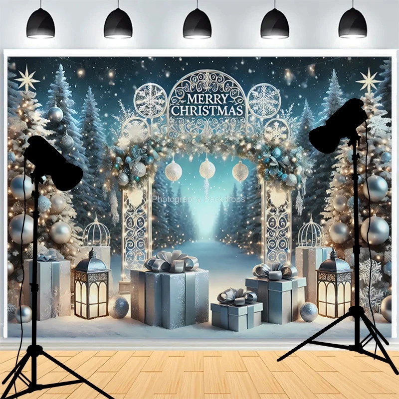 

Christmas Day Wreath Photography Backdrop Snow Candies Living Room Family Party New Year Holidays Background KE-03