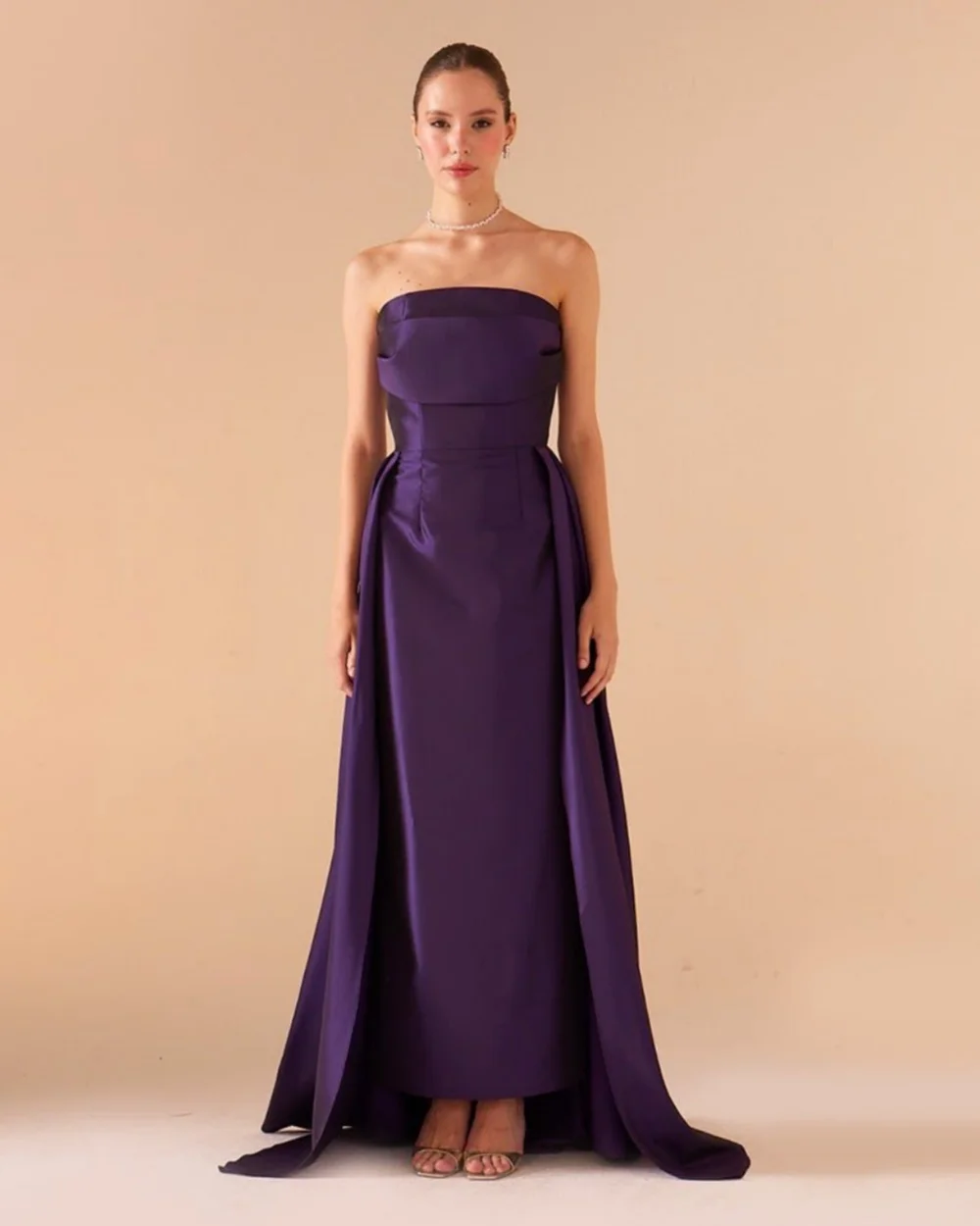 

Customized Simple Classic Women Jersey Ruched Pleat A-Line Evening Dresses Formal Strapless Sleeveless Floor Lenght Prom Dresses