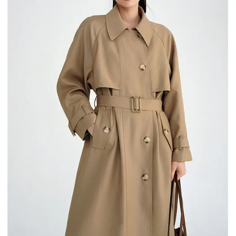 

Women Grey Trench Coat 2025 Fashion Korean Style Loose Long Coat British Wind Casual