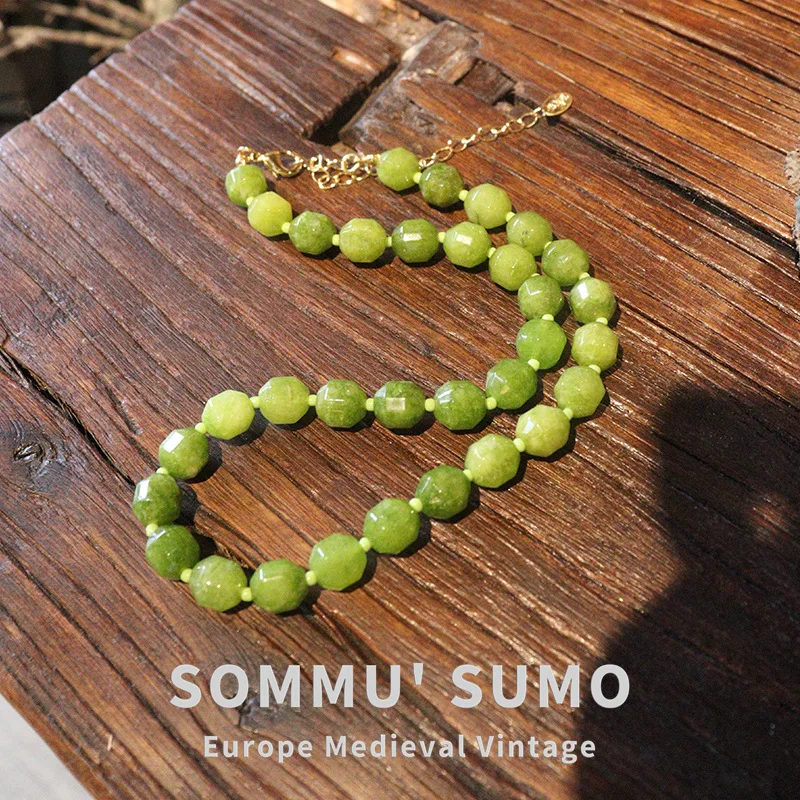 

Ожерелье из натурального зеленого агата с бисером, аксессуары, женская цепочка на ключицу High Sense, новая китайская цепочка на шею