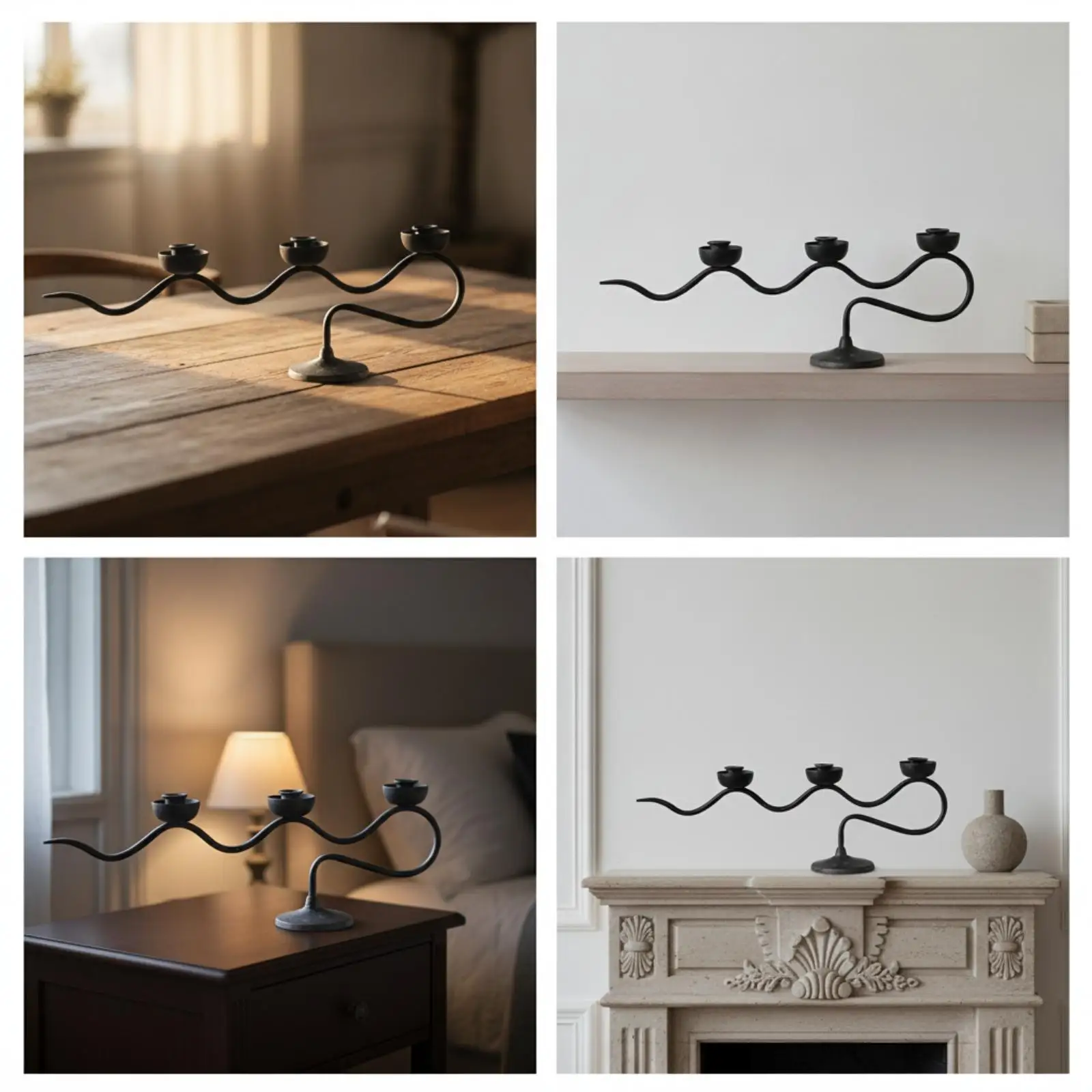 Distressed Iron Decorative Vase Candelabra Wave Bar Holder Three Candle Cups for Sideboard Event Display