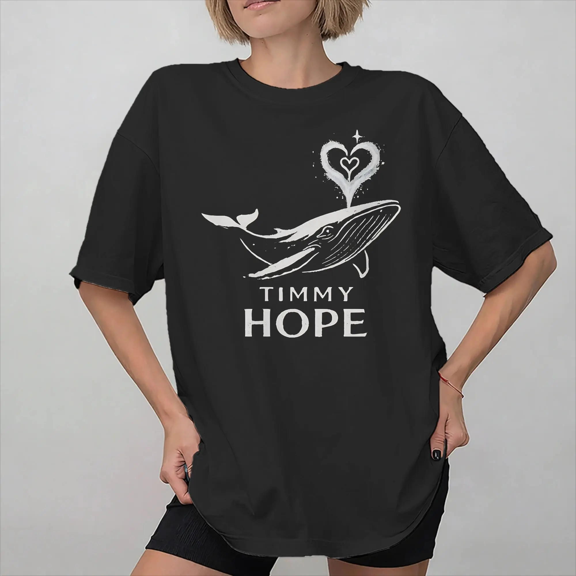 Timmy Hope Whale of Light buckelwal Graphic Printing T Shirts Men Women  Pure Cotton  Tee Shirt Clothing