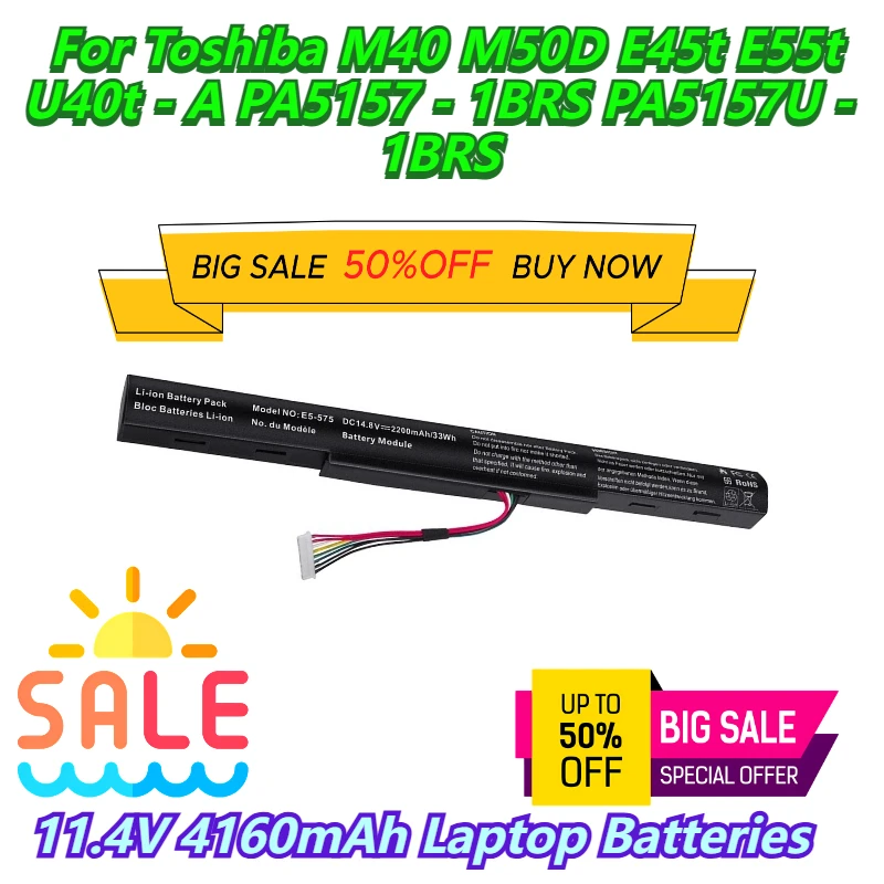 

11.4V 4160mAh Laptop Batteries For Toshiba M40 M50D E45t E55t U40t - A PA5157 - 1BRS PA5157U - 1BRS