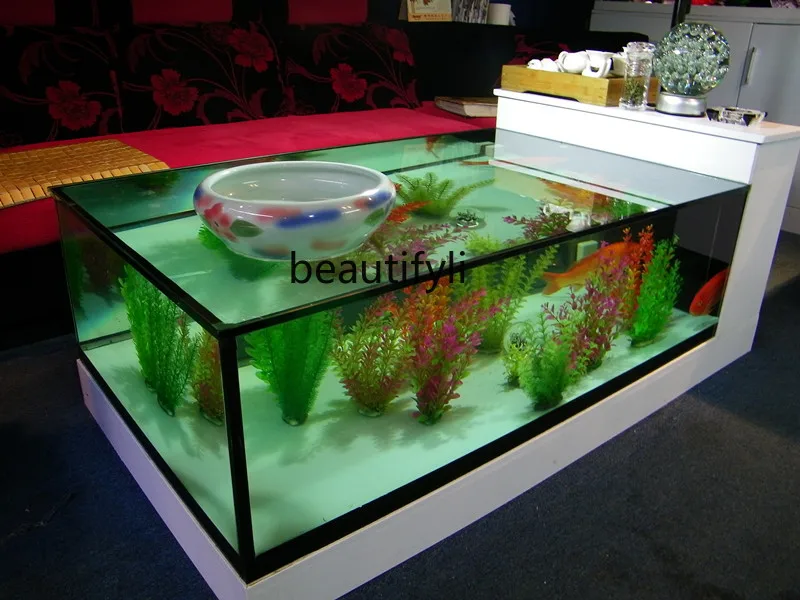 Living Room Home Multi-Functional Change Water Rectangular Creative Glass Tea Table Fish Tank Aquarium