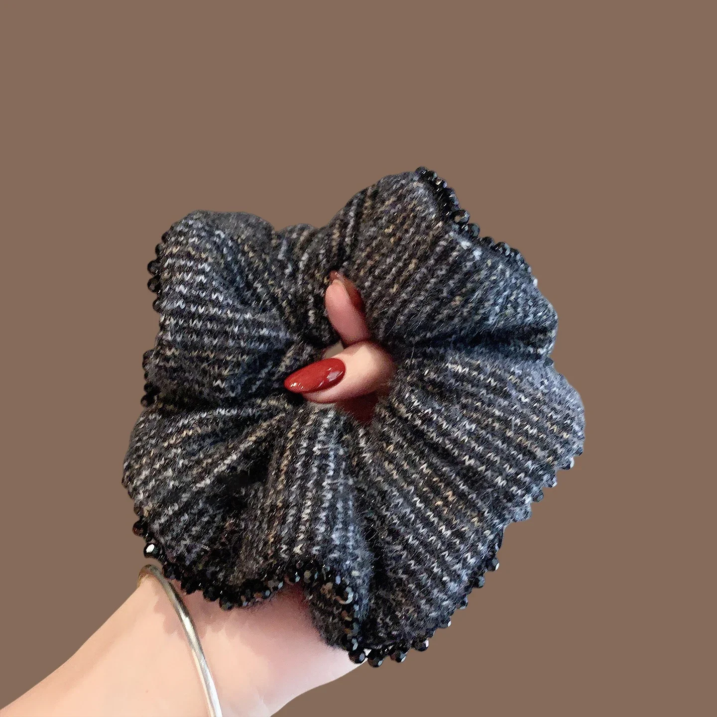 Herbst und Winter, schwarzer Strassbesatz, weiche Strick-Haargummis, sanftes Damen-Haarseil, täglicher Haargummi, Kopfschmuck im französischen Stil