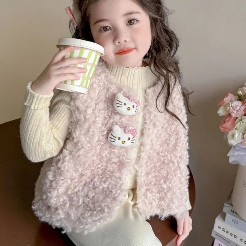 

Girly Heart Hello Kitty Pendant Kawaii Sanrio Anime Children Lovely Doll Vest Cute Cartoon Baby Clothes Gifts for Girls