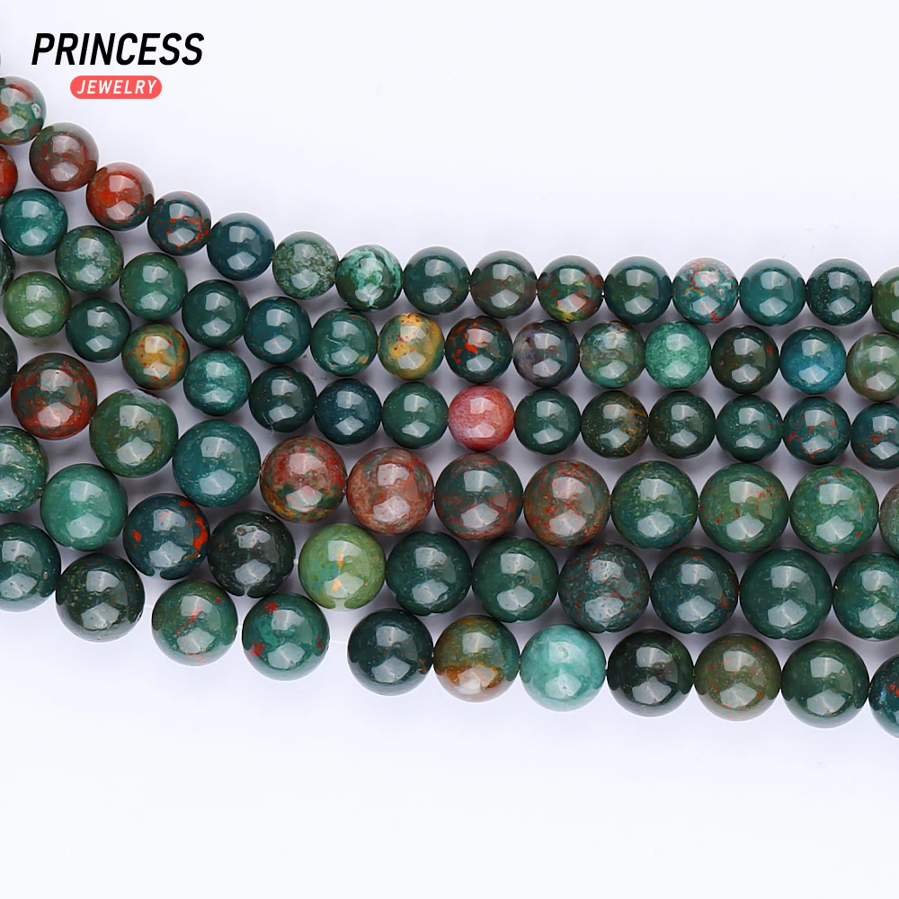 A++  Natural Indian Blood Stone Heliotrope 4 6 8 10mm Loose Beads for Jewelry Making Bracelet Wholesale Stone Bead DIY Accessori