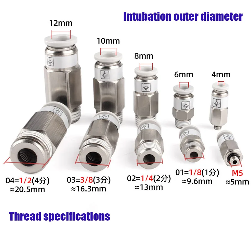 Pneumatic Gas Pipe Quick Insert Check Valve Connector Check Valve Thread Through SPC/VPC8-02/6-01 Check Valve Copper Nickel