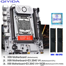 QIYIDA X99 Motherboard set LGA 2011-3 kit combo Xeon E5 2640 V4 CPU DDR4 8GBx2PCS=16GB NVME NGFF M.2 SATA3.0 USB3.0 X99 C612chip