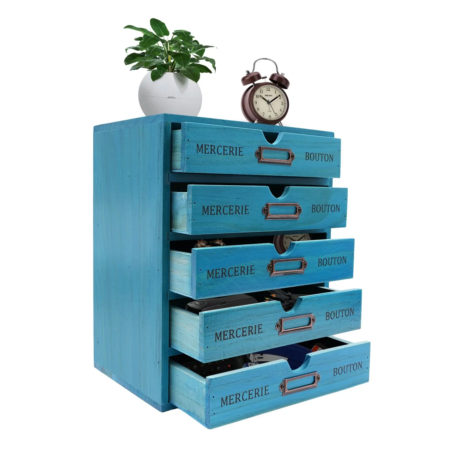 5단 서랍장, 빈티지풍 데스크 정리함, 5개 서랍이 있는 나무 데스크탑 수납함, 뚜껑이 있는 장식함 F