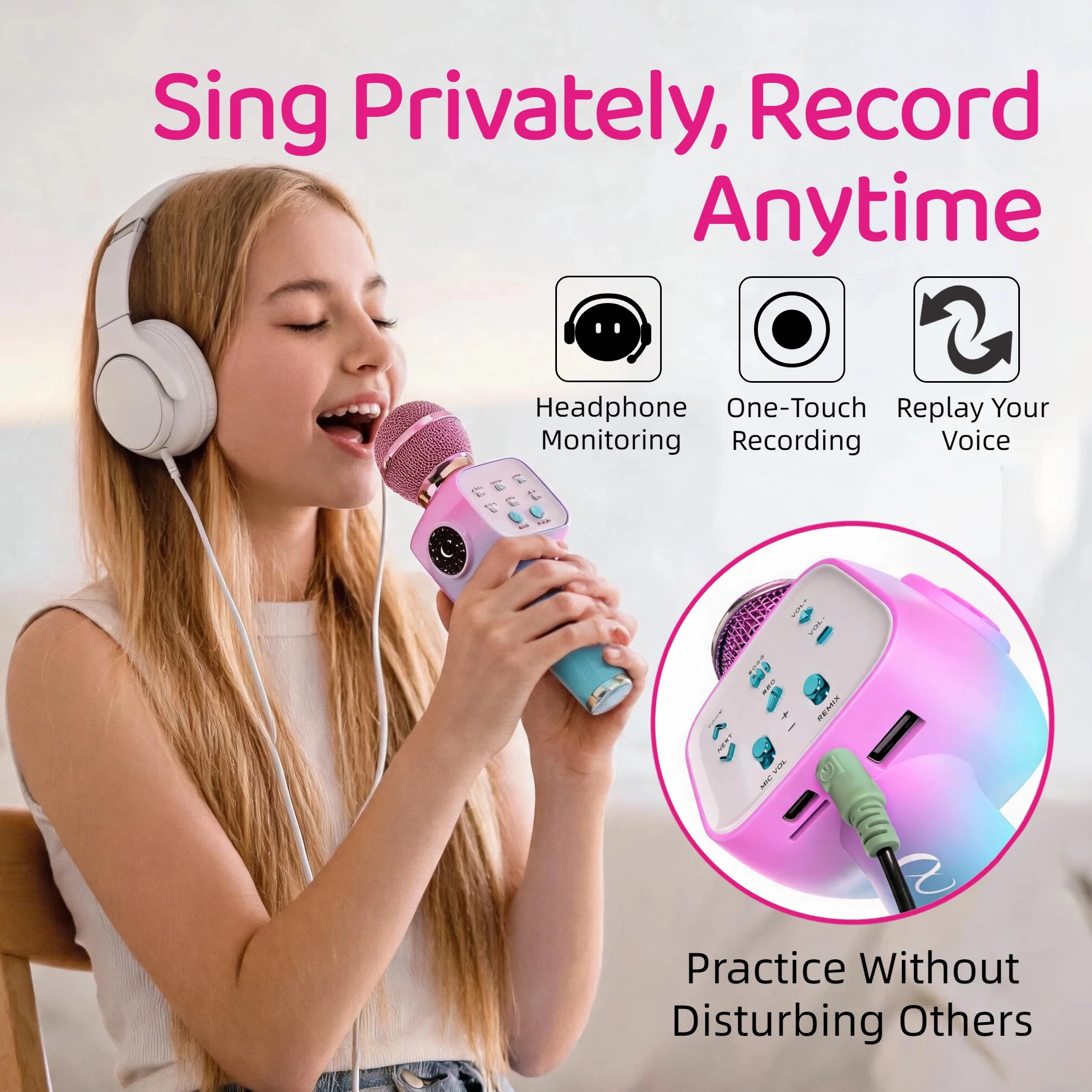 Halloween Karaoke Microphone Kids Portable Star Projection Bluetooth 5W Performance Voice Effect Gift for Girls Boys Birthday Party Singing Toy