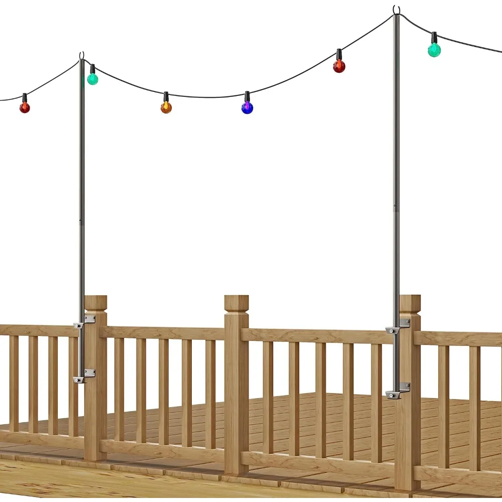 2 pack 6.5 ft stainless steel string lights pole bracket/holder for deck railing wood posts, black