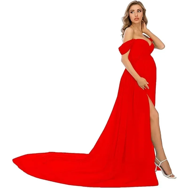 Maternity Dress for Photoshoot Photography Split Chiffon Maternity Gown Long Train Maternity Dresses