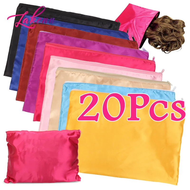 Perfect Wig Storage Bag 20Pcs Large Satin Wig Bags With Zipper Soft Silk Storing Bags For Long Hair Wigs