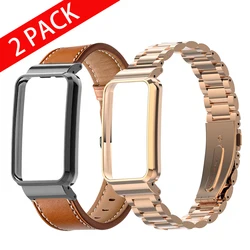 Stainless Steel Strap For Mi Band 7 Pro Smart Band Leather Bracelets+Metal Cover For xiaomi band 7 pro Watchband Protective Case