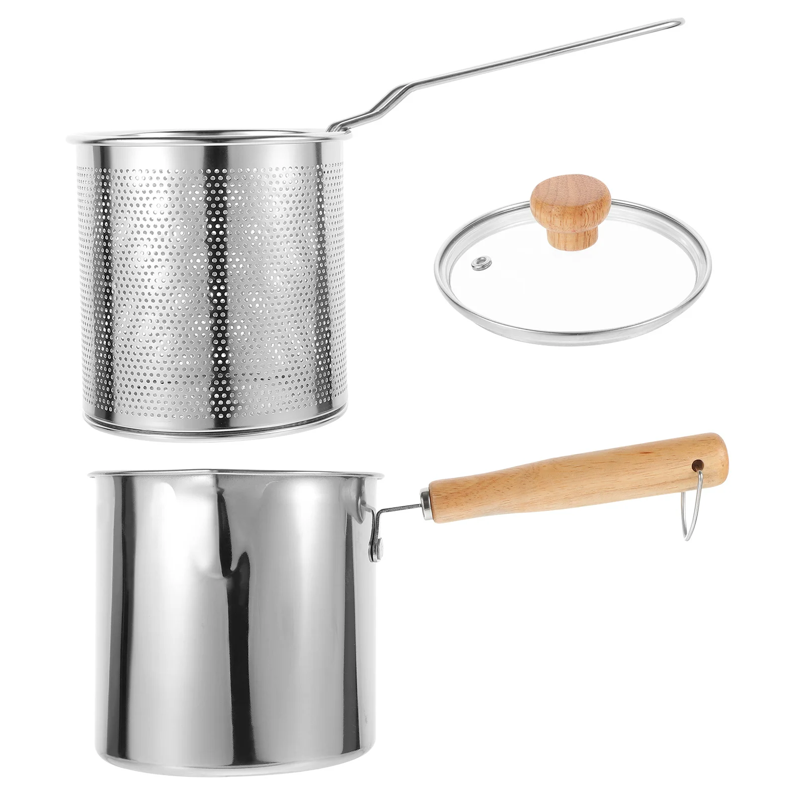 

1Set Small Frying Pot Stainless Steel Mini Fryer Kit Ergonomic Handle Household Deep Fryer Basket Cooking Soup Meat Porridge