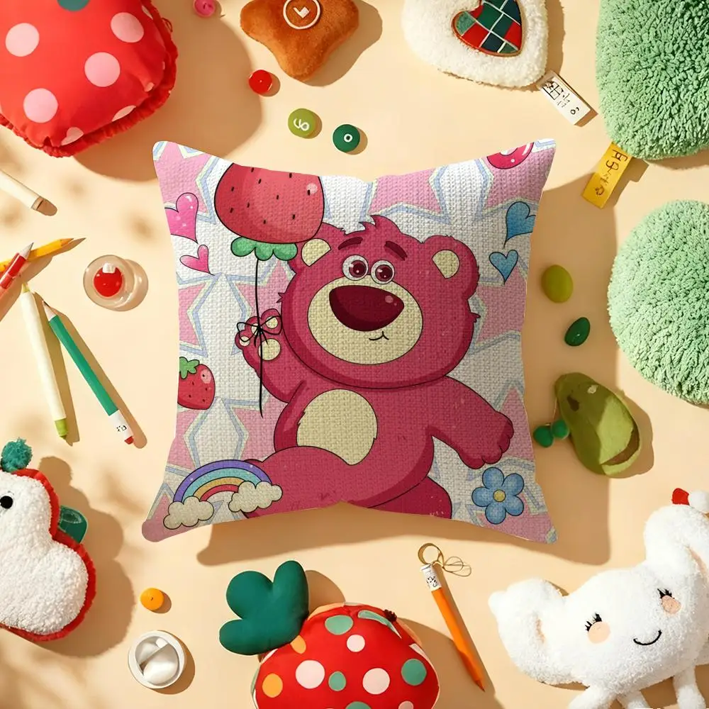 Lotso الكثير-o'-Huggin' الدب كيس وسادة الكتان الطبيعي النسيج العضوي على الوجهين الطباعة أريكة ديكور المنزل هدية غطاء الوسادة