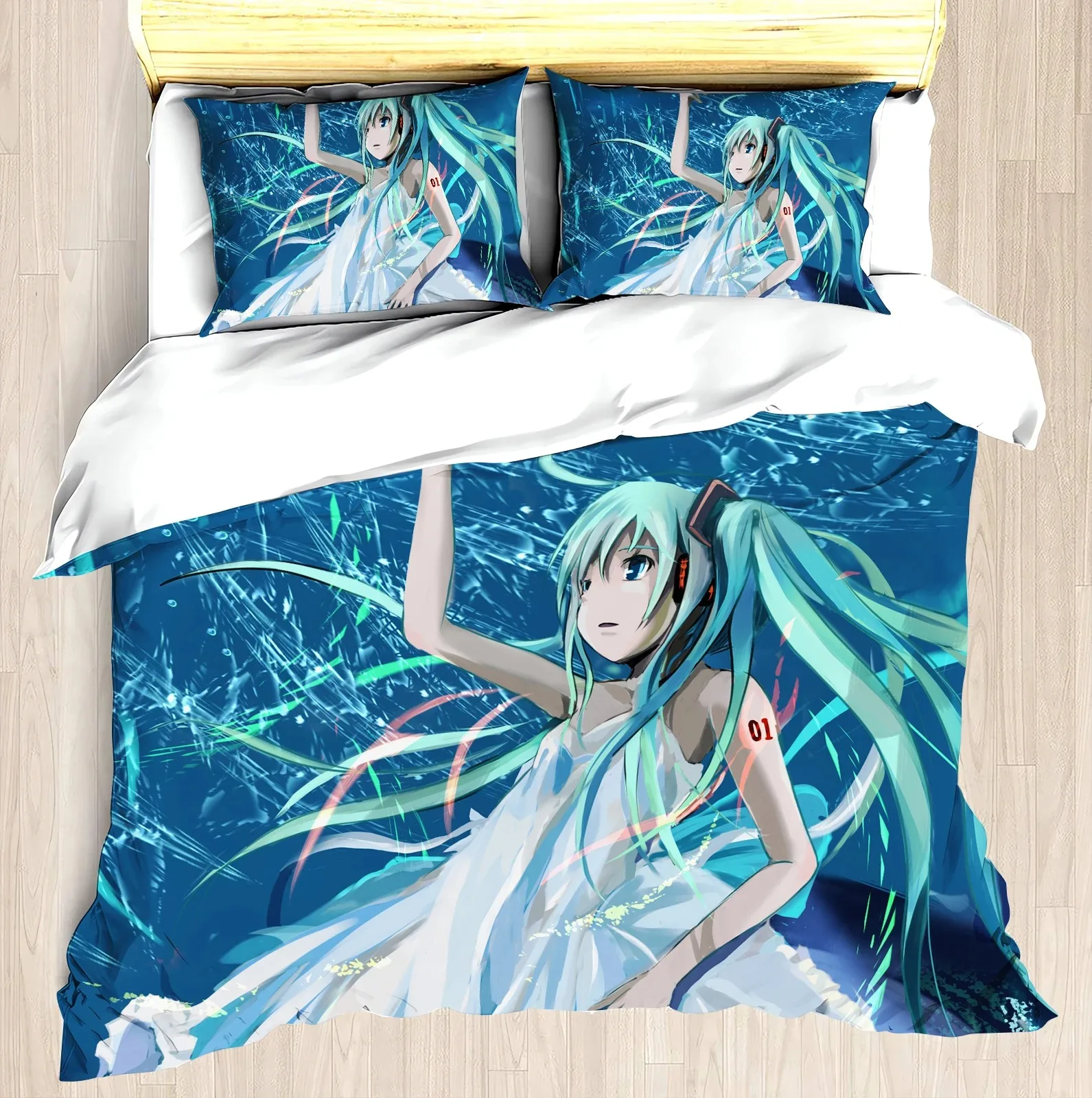 

3D Hatsune Miku Anime Duvet Cover Set Comforte Printed Cartoon Twin Size Bedding Sets Christmas Gifts