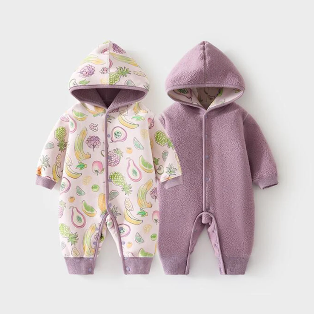 

Baby Winter Clothes Boy Rompers Long Sleeve Hooded Fleece Warm Autumn Infant Clothing Baby Girl Jumpsuits Two Sides Wear