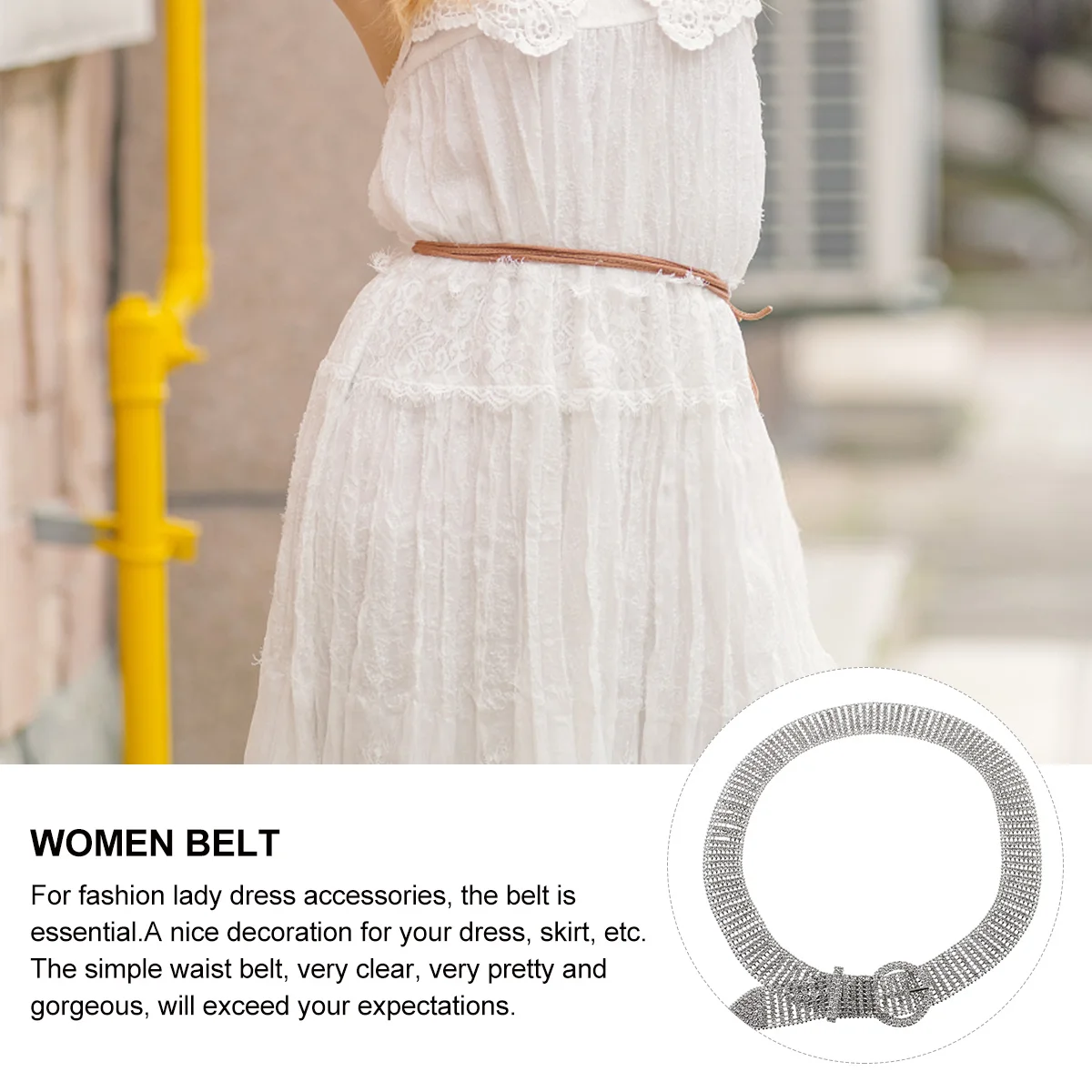 

1Pcs Rhinestone Waistband Alloy Belt Round Buckle Fashion Waist Belt Decorative Versatile Female Waistband Elegant Sparkling