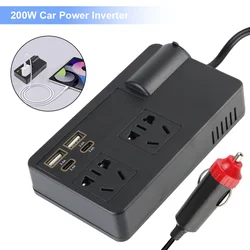 USB/PD/Type-C Chargers Car Inverter Power Adapter Voltage Detection DC 12V/24V to AC 220V Converter 200W QC 3.0 ON/OFF Switch