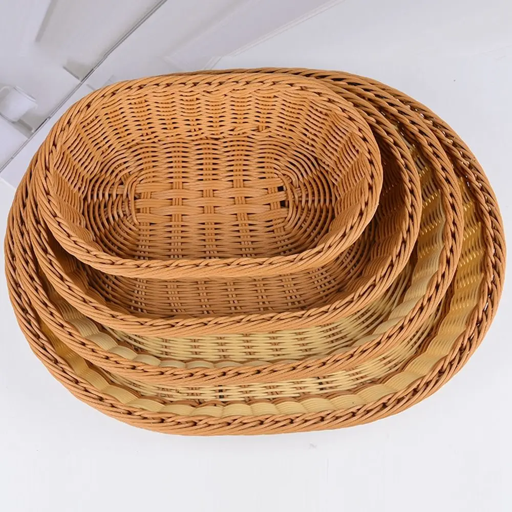 

Multistyles Imitation Rattan Fruit Plate Retro Woven Multipurpose Creative House Candy Packaging Storage Rattan Woven Tea Tray