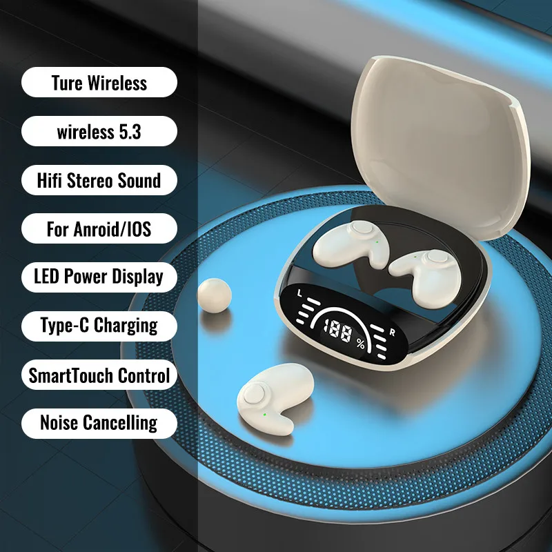 Onzichtbare oordopjes Slaaphoofdtelefoon Bluetooth 5.3 Ruisonderdrukking Oordopjes TWS Draadloze headsets Sport Stereo-oortelefoon voor telefoon