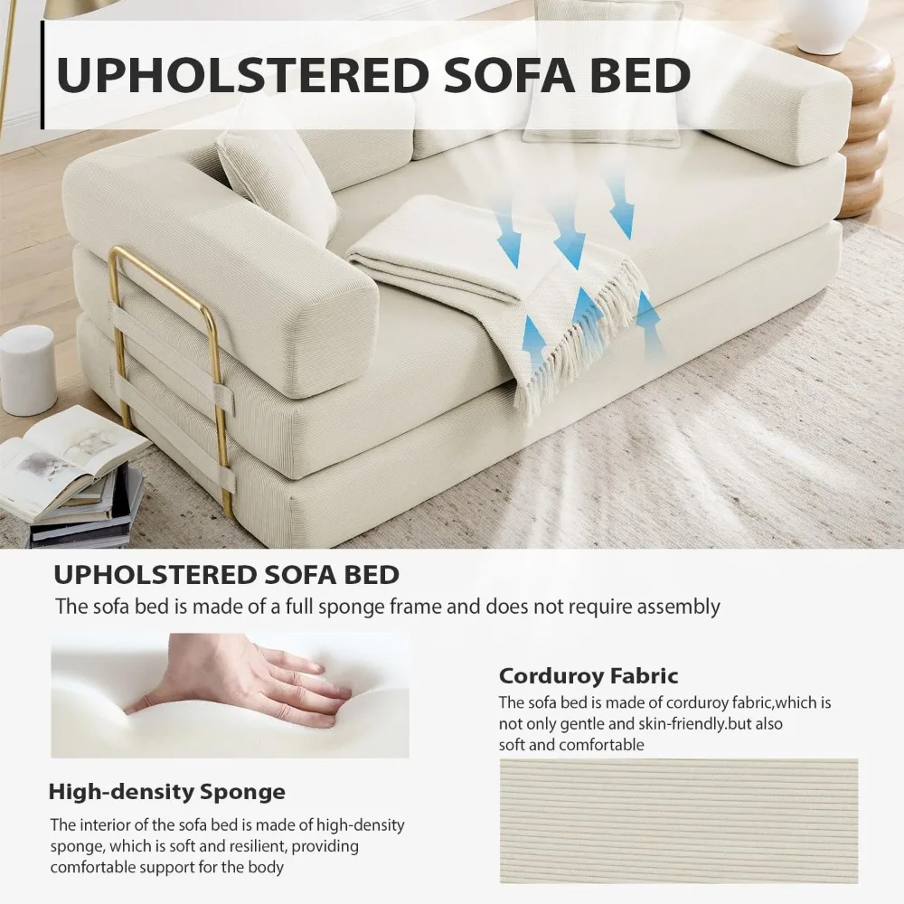 Divano letto da 78 pollici, divano materasso da pavimento pieghevole convertibile, lounge futon con struttura a forma fissa, divano disossato per Comf