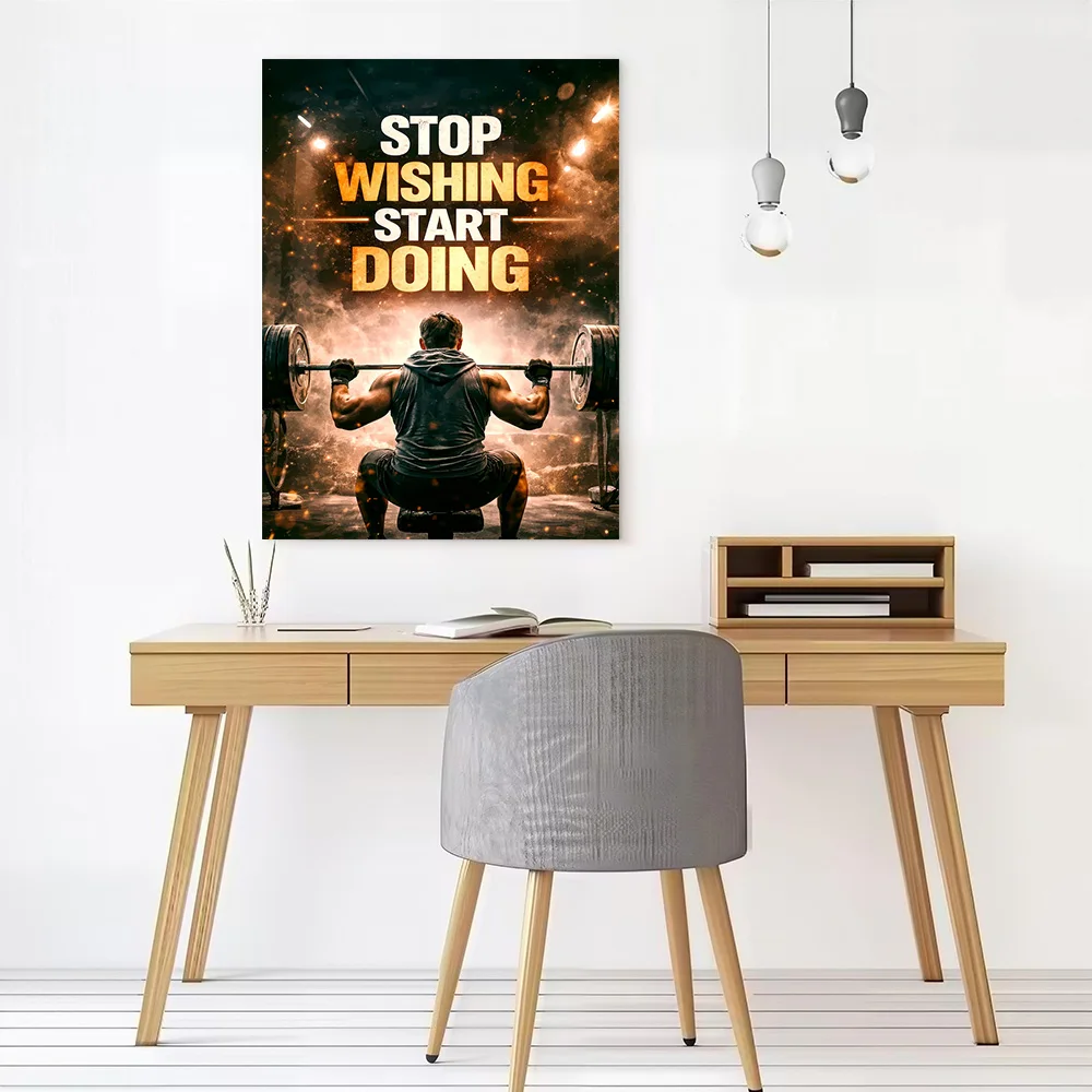 Stop Wishing Start Doing Weightlifting Printed Canvas Wall Art Customizable Paintings Poster Perfect Gift for Bedroom Decor Room