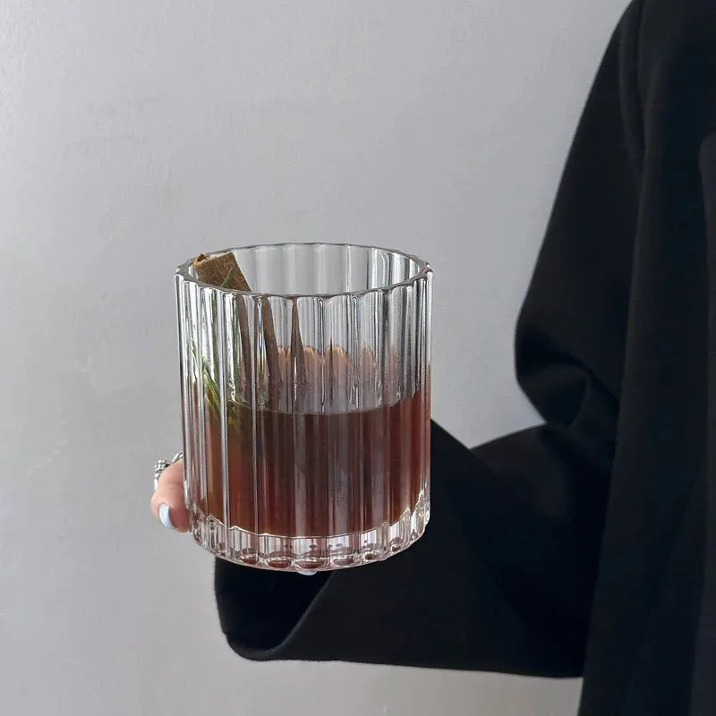 4pcs Set European Style 9.6oz Cocktail Glass 285ml Transparent Vertical Striped Whiskey Iced Coffee Cup Gathering Gift Drinkware