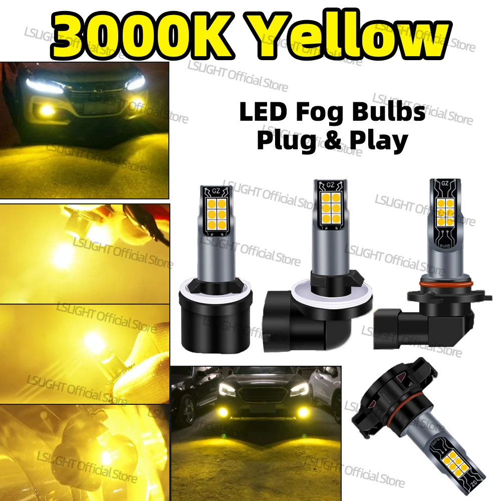 2x H8 H11 Led 9006 9005 9145 H1 H3 PSX24W 5202 880 881 Fog Lights Bulb 3000K Yellow DRL Driving Running Lamp 12V Auto Front Lamp