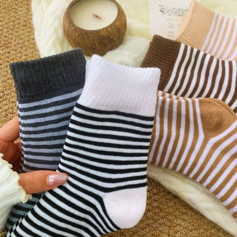 Thermal Fleece Lined Thick Crew Socks Soft Cozy Texture Maternity Design Winter Warm Socks Striped Pattern Cold Weather Ready