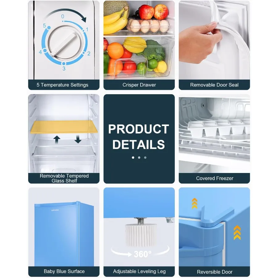ثلاجة صغيرة 3.2 قدم مكعب مع فريزر ثلاجة صغيرة بباب واحد لاستخدام مكتب غرفة النوم مع ترموستات قابل للتعديل مدمج