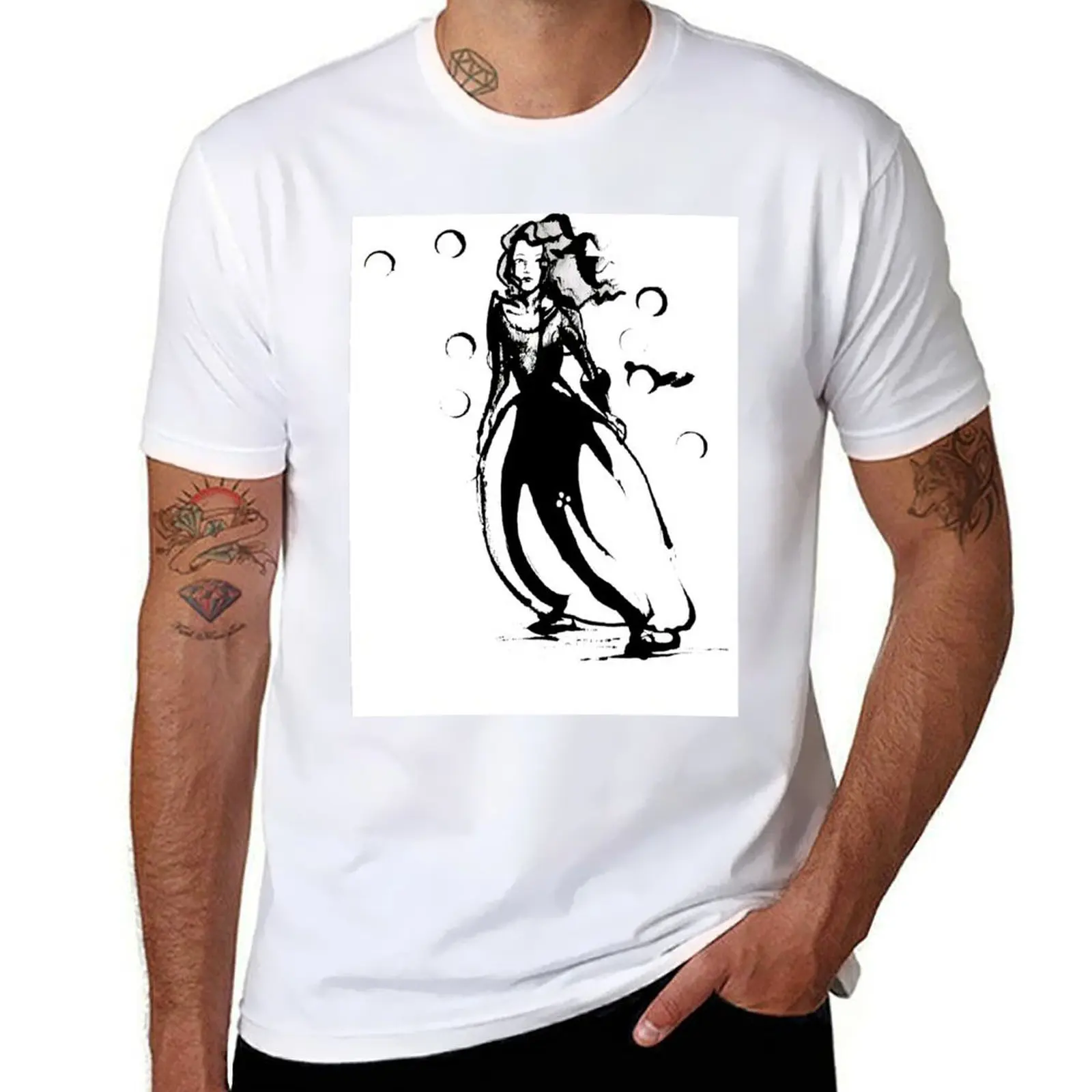 

Woman standing, black and white T-Shirt man t shirt heavy cotton anime tshirt T-Shirt