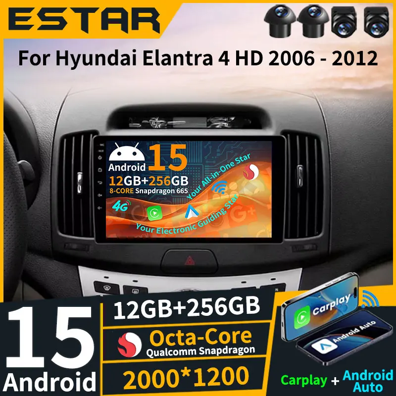 

Wireless Carplay Android 15 For Hyundai Elantra 4 HD 2006 - 2012 WIFI 360 Camera Video Player BT GPS RDS Car Radio DSP Stereo
