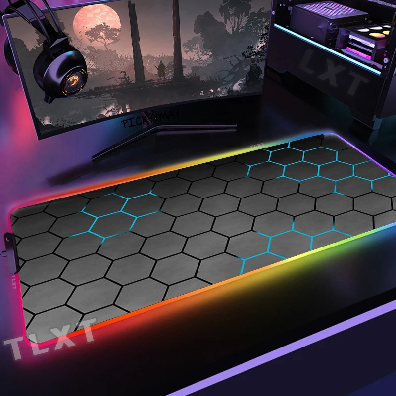 Large RGB Mouse Mat Geometric Gamer Mousepads LED Gaming Mousepad Big Luminous Desk Pad Desk Mats Backlit Hexagon Mouse Pads