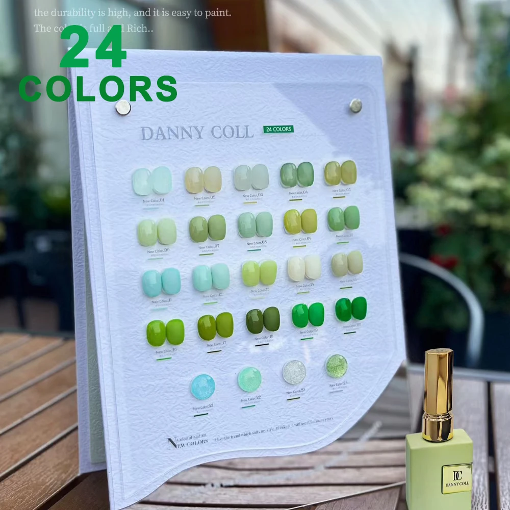 24pcs Summer Green Gel Nail Polish 15ML Forest Nail Gel Polish With Color Card Professional Nail Art Long-lasting Korean Gel