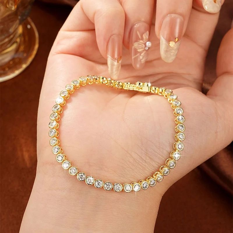 Rrjzz Vollständiges 3-mm-Moissanit-Armband mit rundem Schliff für Damen, D-Farbe, Laborimitation von Diamanten, 18 cm lange Kette, Tennisarmbänder, Schmuck, Geschenke – Detail 11