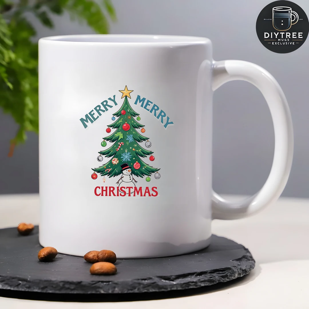 11oz Christmas Tree Cartoon Mug Kids & Family Christmas Gift Party Hot & Cold Drink Cup