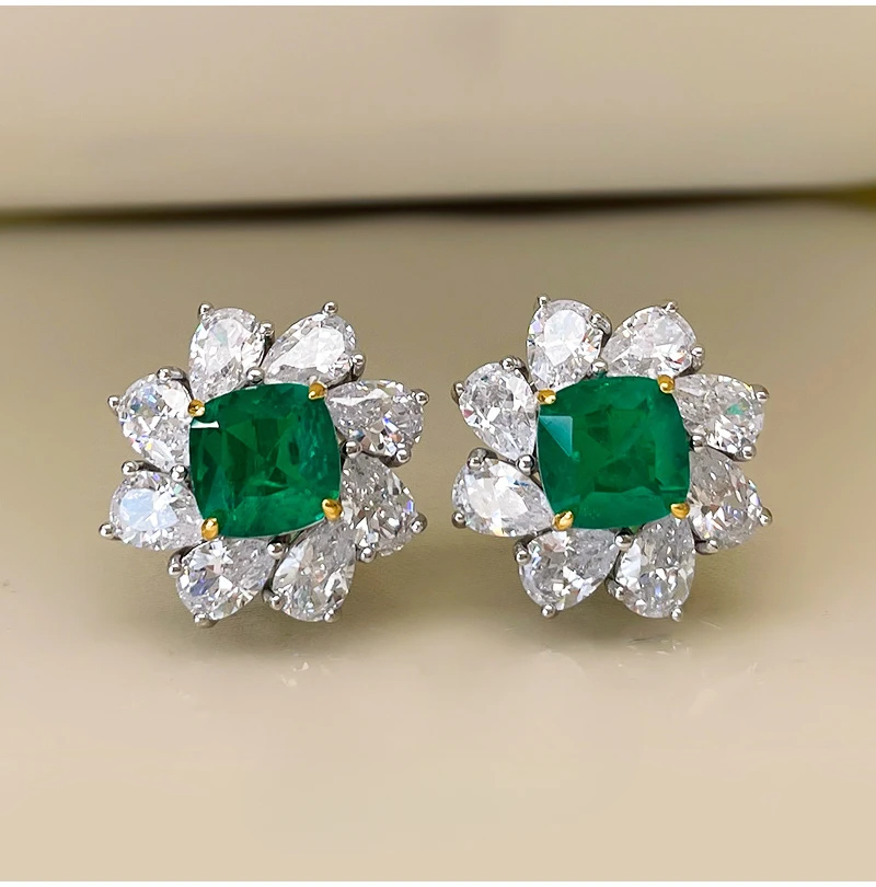 Giant Sparkling 3 Carat Green Earrings Colombian Wood 925 Sterling Silver Imported High Carbon Diamond Engagement Jewelry