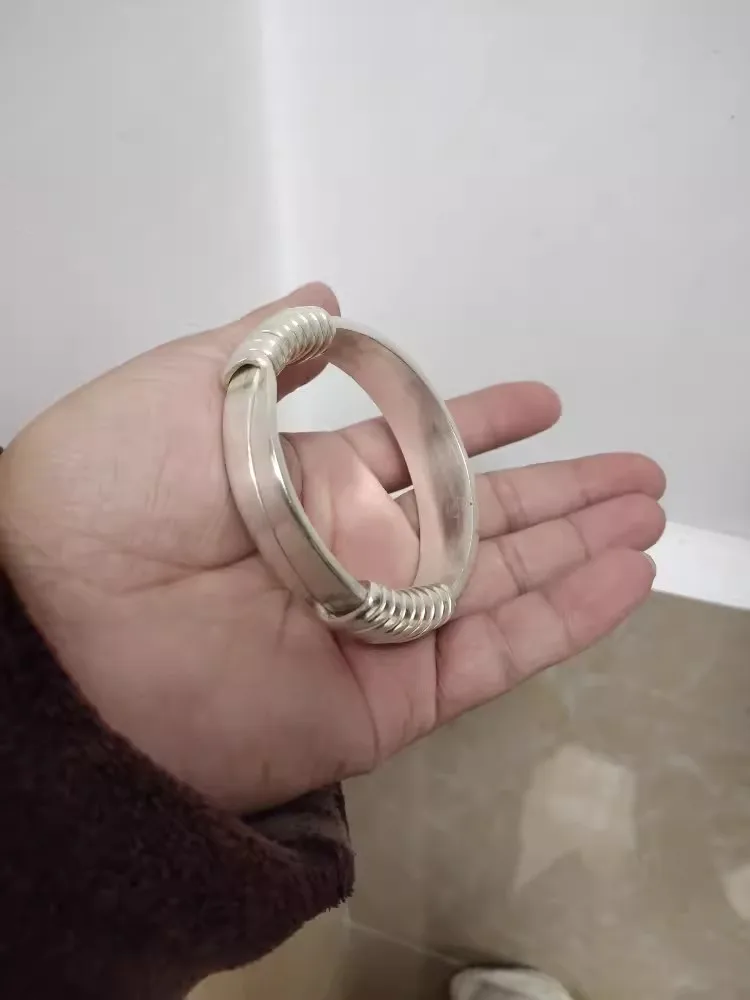 سوار سميك مطلي بالفضة واسع السطح للنساء ، سوار على الطراز العرقي ، غير رسمي وعتيق ، مجوهرات راقية للعشاق #3