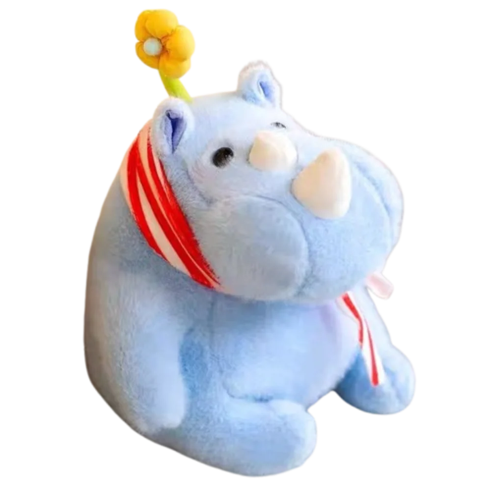 

Fluffy Rhinoceros Plush Toy Handmade Interactive Scarf Rhinoceros Doll Cartoon Comfortable Stuffed Rhinoceros Doll