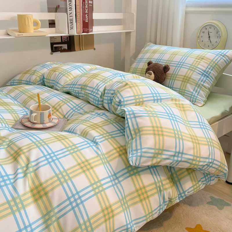 

Хлопковый комплект постельного белья в клетку, пододеяльник, наволочка, комплект простыней, пододеяльник, комплект постельного белья Queen King Size, простой стиль