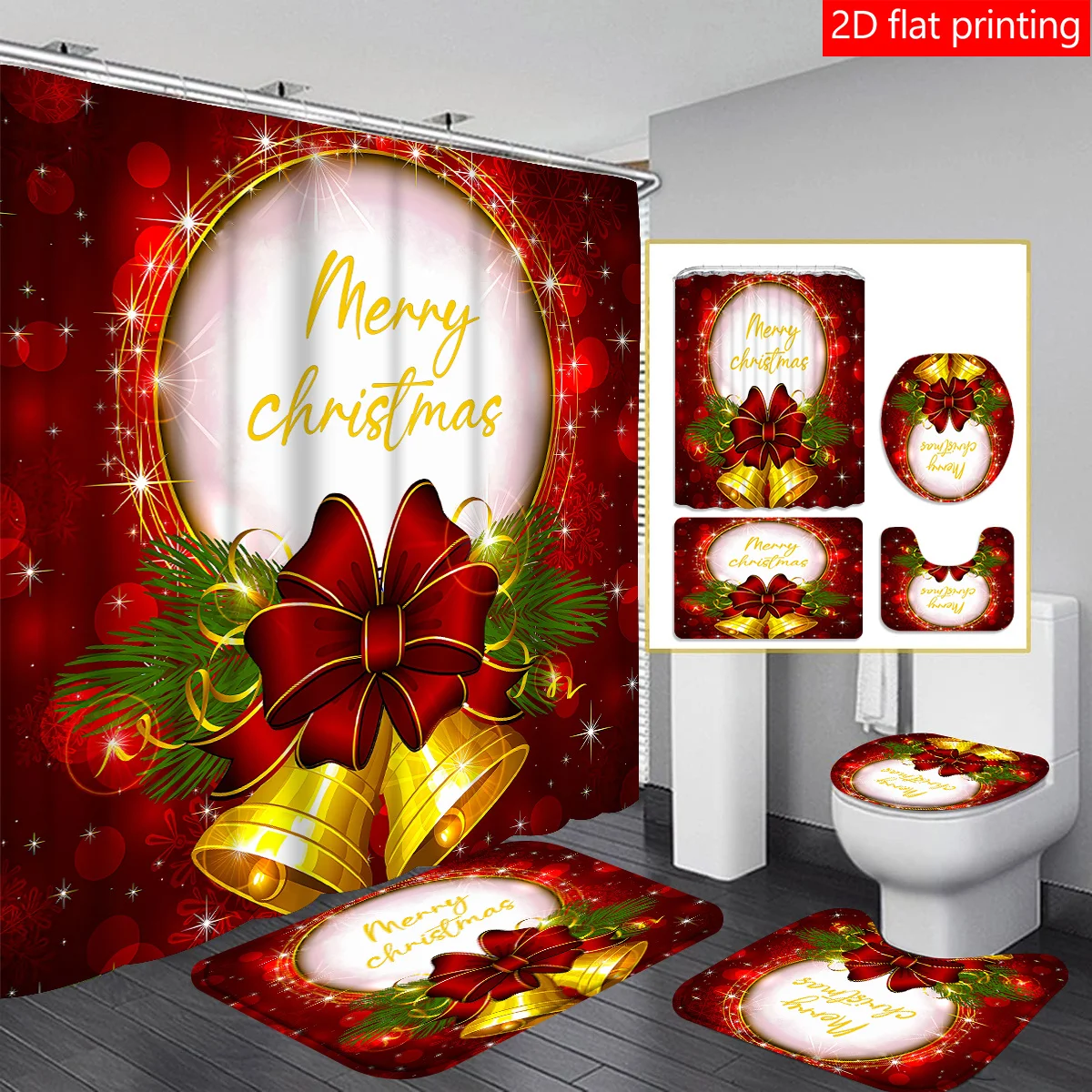 

4pcs Christmas bell Christmas tree curtain Shower curtain decoration, beautiful housewarming gift modern home decoration, waterp